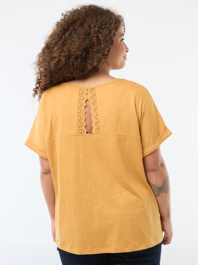 Blouse van crêpestof met korte mouwen Biege - Kiabi