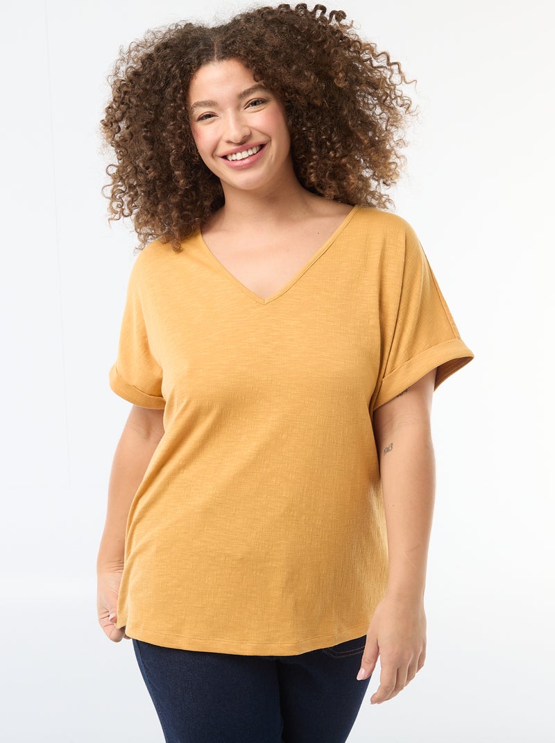 Blouse van crêpestof met korte mouwen Biege - Kiabi