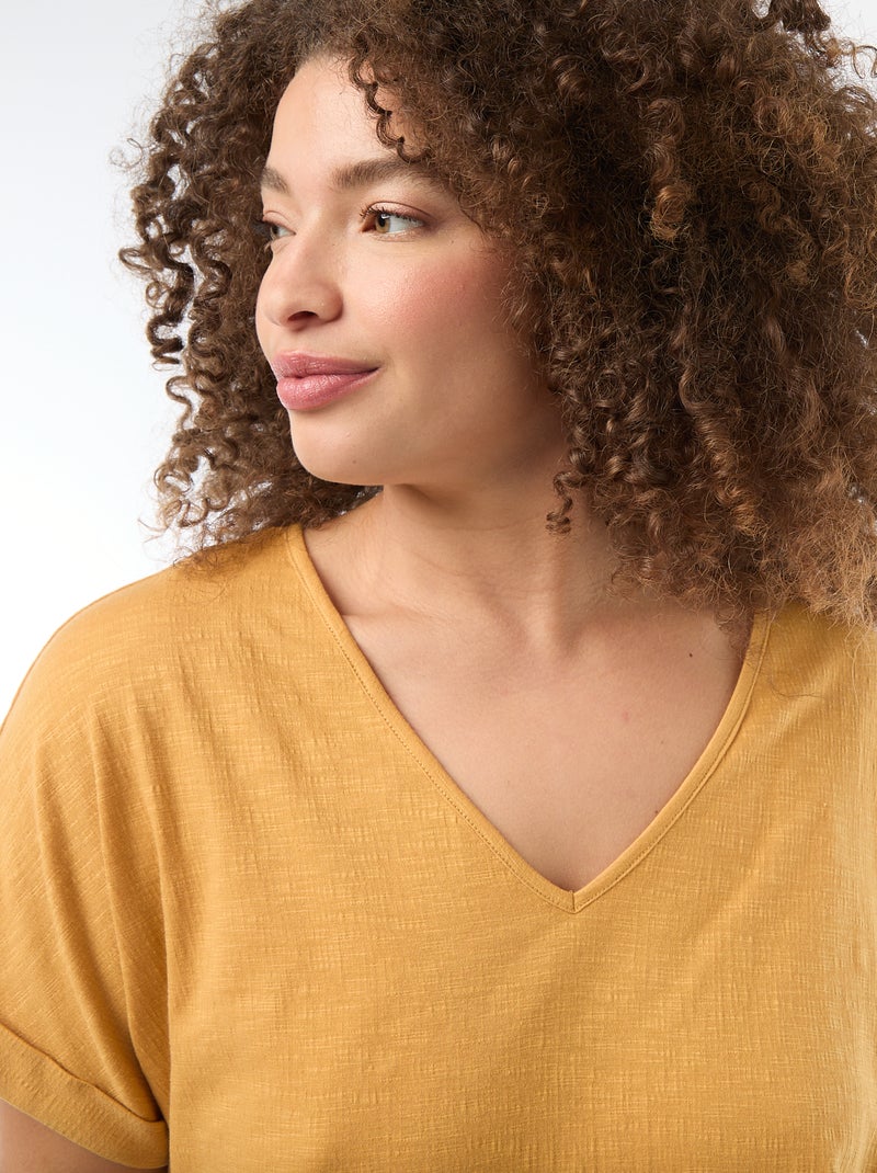 Blouse van crêpestof met korte mouwen Biege - Kiabi