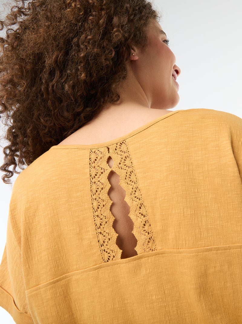 Blouse van crêpestof met korte mouwen Biege - Kiabi