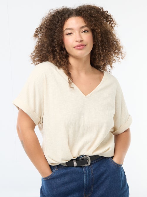 Blouse van crêpestof met korte mouwen - Kiabi