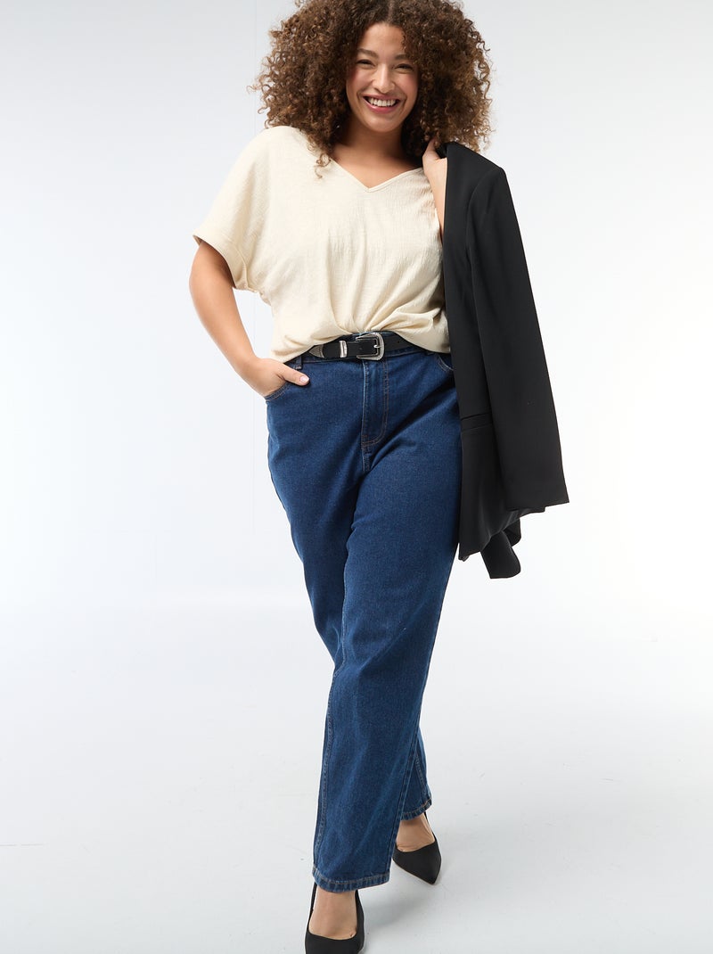 Blouse van crêpestof met korte mouwen Biege - Kiabi