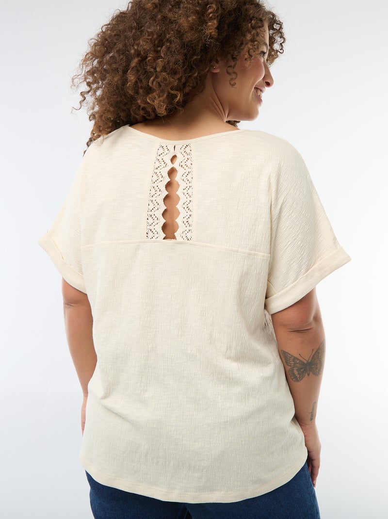 Blouse van crêpestof met korte mouwen Biege - Kiabi