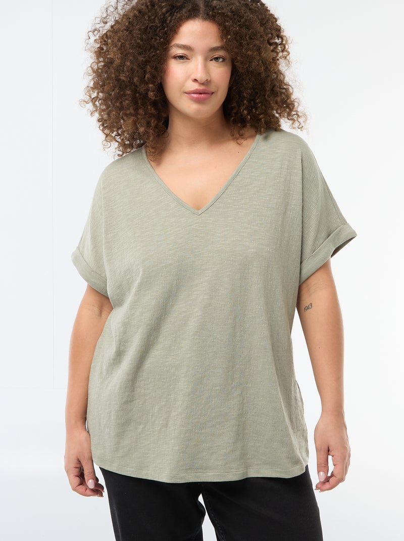 Blouse van crêpestof met korte mouwen Groen - Kiabi