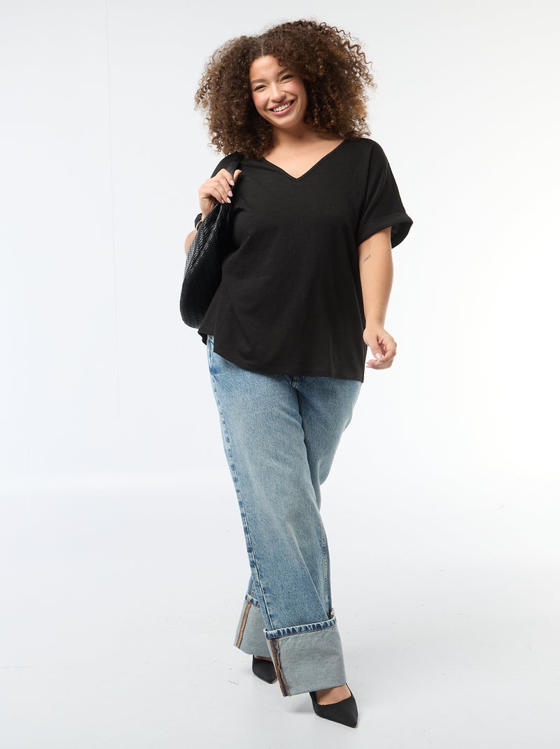 Blouse van crêpestof met korte mouwen Zwart - Kiabi