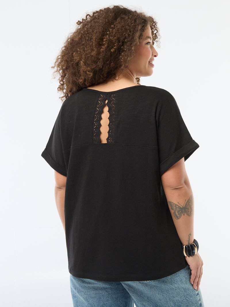 Blouse van crêpestof met korte mouwen Zwart - Kiabi