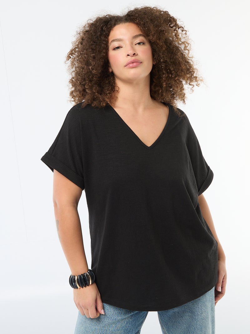 Blouse van crêpestof met korte mouwen Zwart - Kiabi