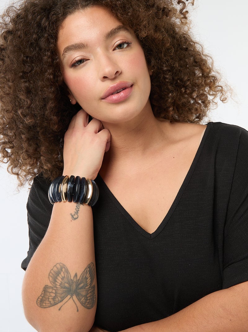 Blouse van crêpestof met korte mouwen Zwart - Kiabi