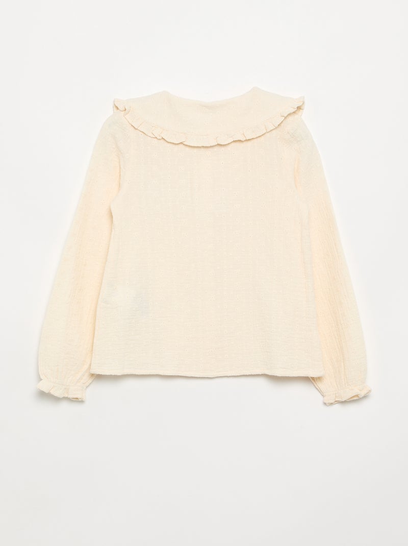 Blouse van dubbel gaas met Peter Pan-kraag Biege - Kiabi