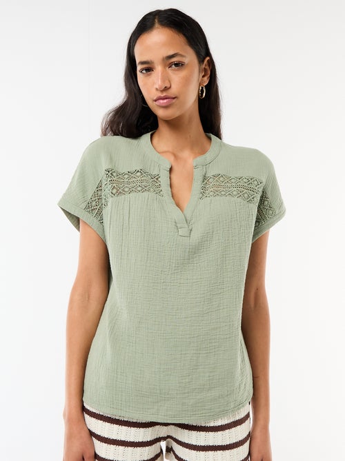 Blouse van dubbel katoengaas met borduursels - Kiabi Blouse van dubbel katoengaas met borduursels - Kiabi