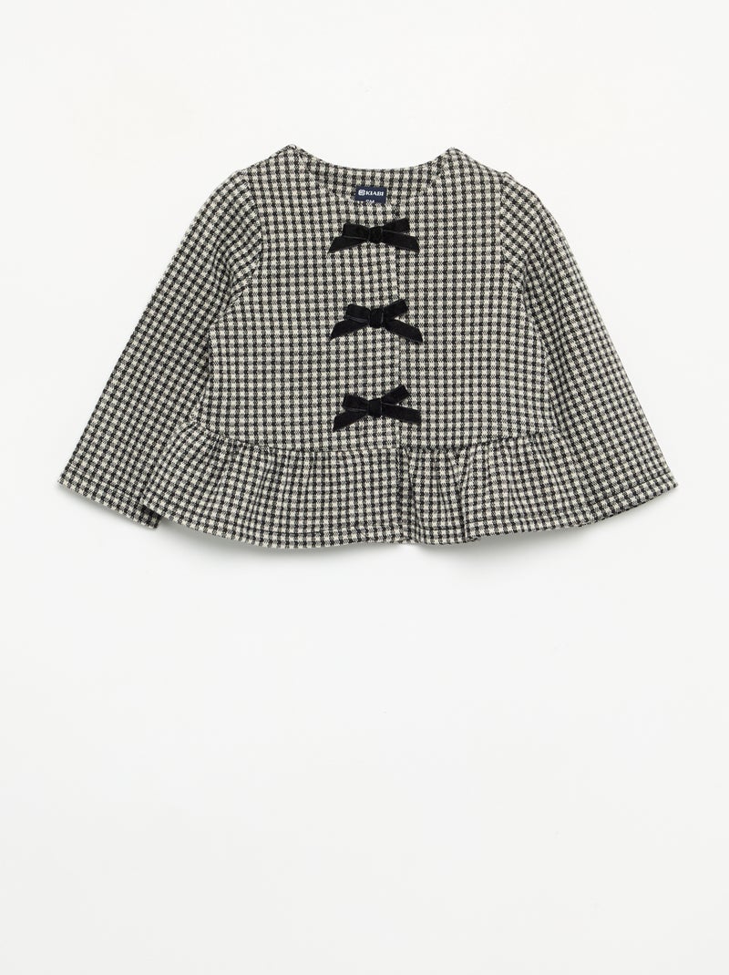 Blouse van flanel met strikjes en een ruche aan de onderkant Zwart - Kiabi