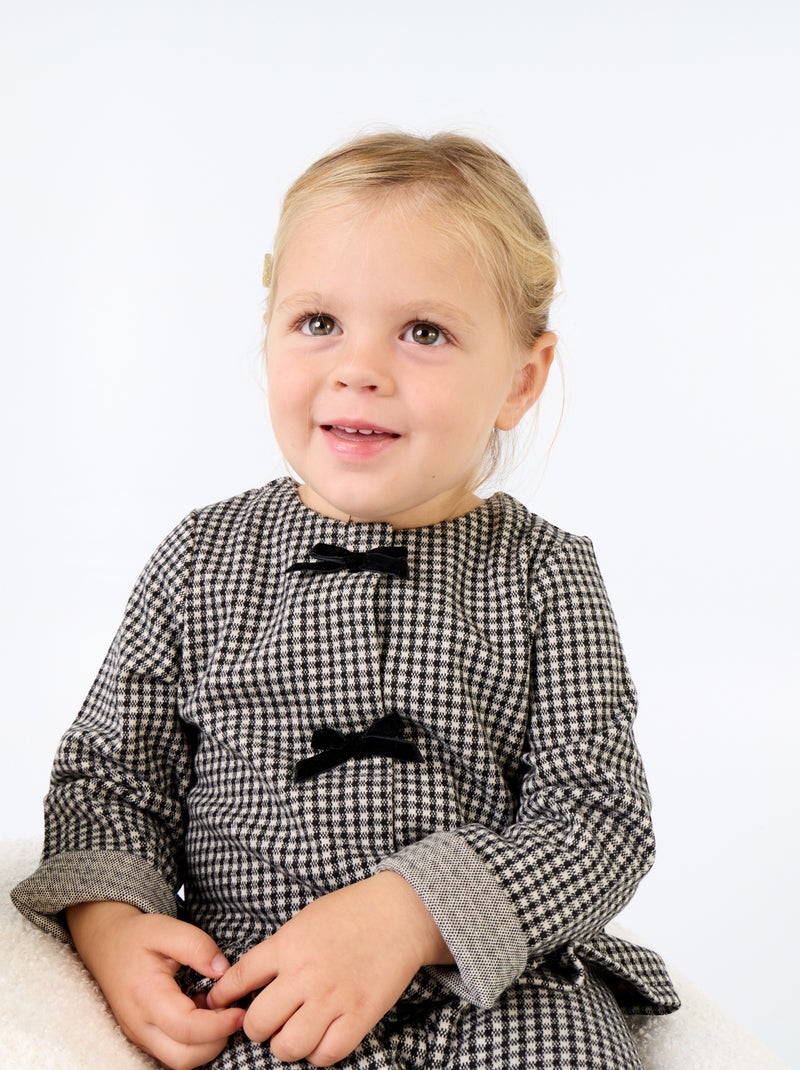 Blouse van flanel met strikjes en een ruche aan de onderkant Zwart - Kiabi
