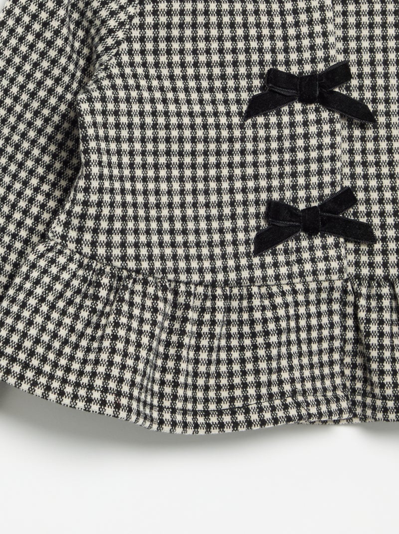 Blouse van flanel met strikjes en een ruche aan de onderkant Zwart - Kiabi