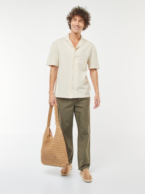 Blouse van gemengd linnen met korte mouw en borduursel - Kiabi