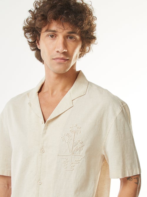 Blouse van gemengd linnen met korte mouw en borduursel - Kiabi