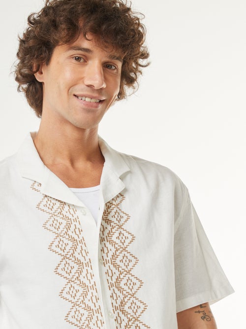 Blouse van gemengd linnen met korte mouw en borduursel - Kiabi