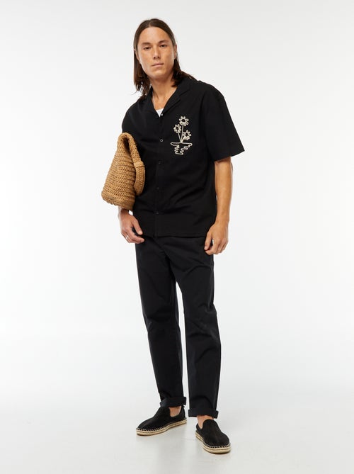 Blouse van gemengd linnen met korte mouw en borduursel - Kiabi