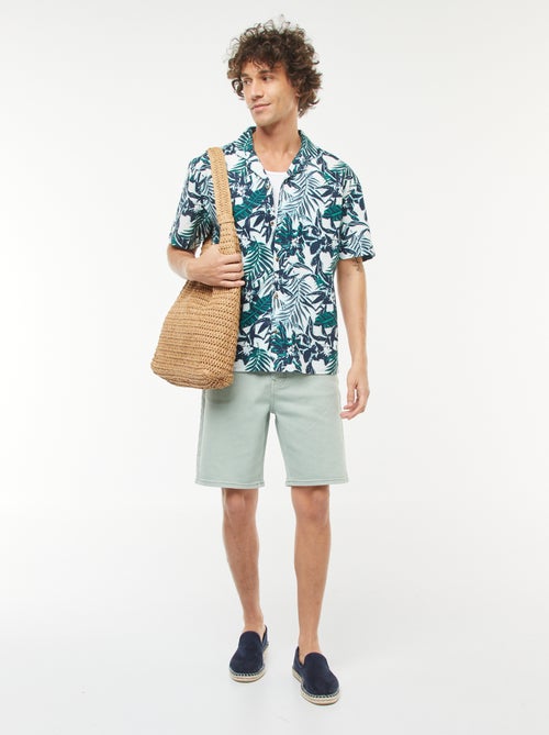 Blouse van gemengd linnen met print en korte mouw - Kiabi