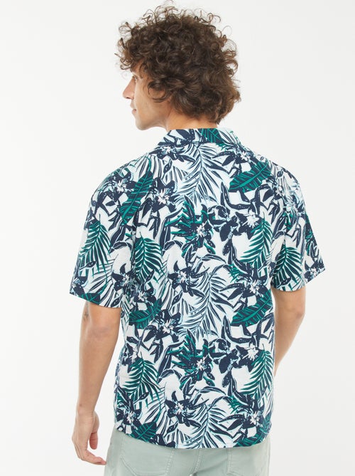 Blouse van gemengd linnen met print en korte mouw - Kiabi