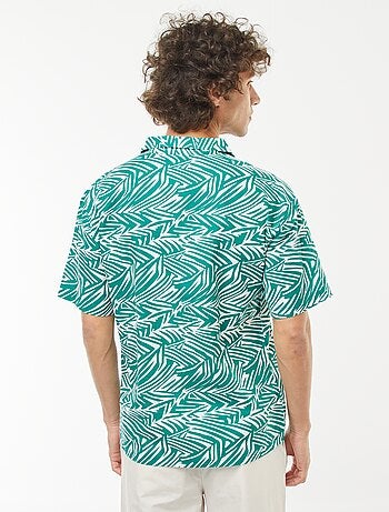 Blouse van gemengd linnen met print en korte mouw