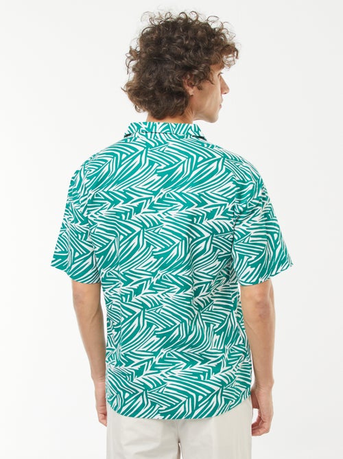 Blouse van gemengd linnen met print en korte mouw - Kiabi