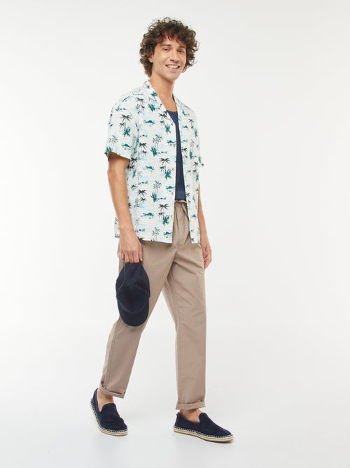 Blouse van gemengd linnen met print en korte mouw - Kiabi