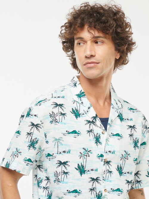 Blouse van gemengd linnen met print en korte mouw - Kiabi