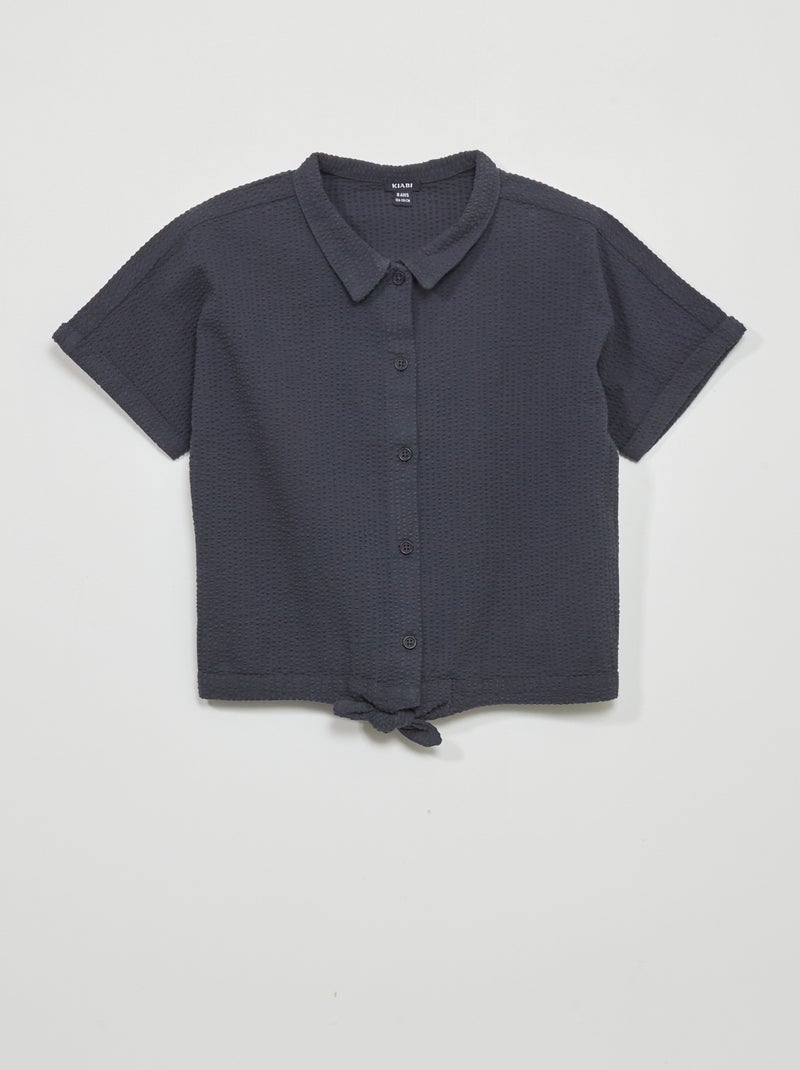 Blouse van gewafelde stof BLAUW - Kiabi