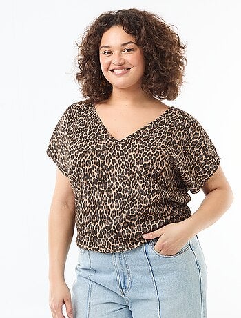 Blouse van gewafelde stof met korte mouwen