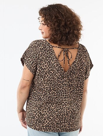 Blouse van gewafelde stof met korte mouwen