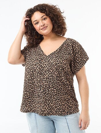 Blouse van gewafelde stof met korte mouwen