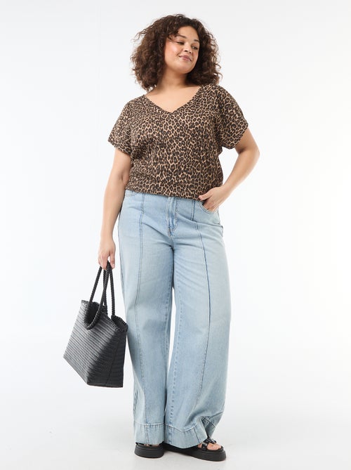 Blouse van gewafelde stof met korte mouwen - Kiabi