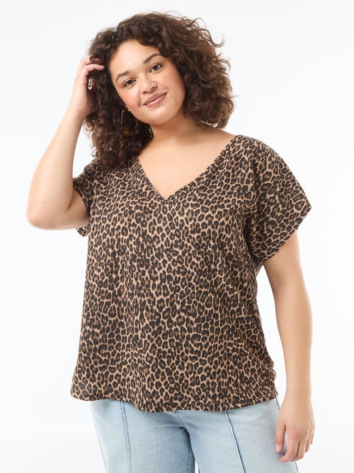 Blouse van gewafelde stof met korte mouwen - Kiabi