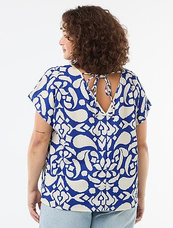Blouse van gewafelde stof met korte mouwen