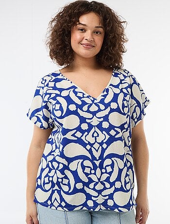 Blouse van gewafelde stof met korte mouwen