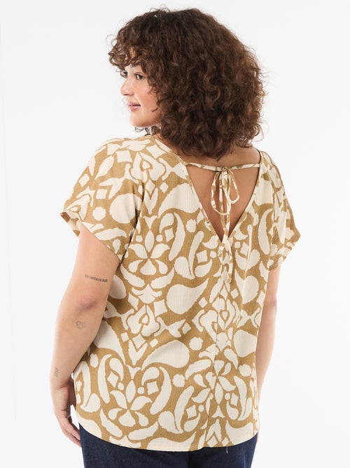 Blouse van gewafelde stof met korte mouwen - Kiabi