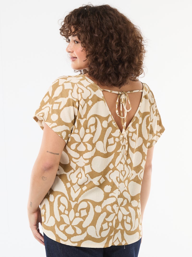 Blouse van gewafelde stof met korte mouwen Bruin - Kiabi