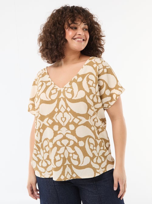 Blouse van gewafelde stof met korte mouwen - Kiabi