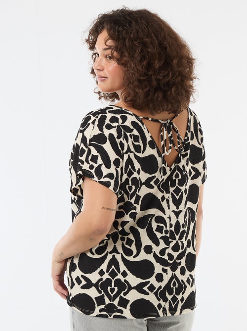Blouse van gewafelde stof met korte mouwen - Kiabi