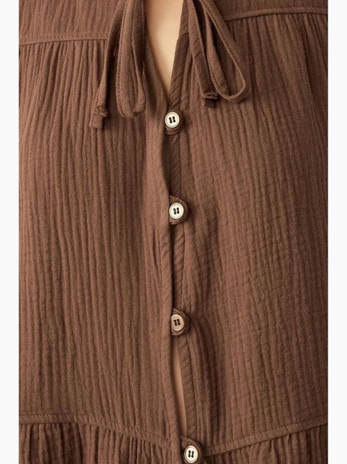 Blouse van geweven mousseline met ronde hals en lange mouwen hiccup - Kiabi