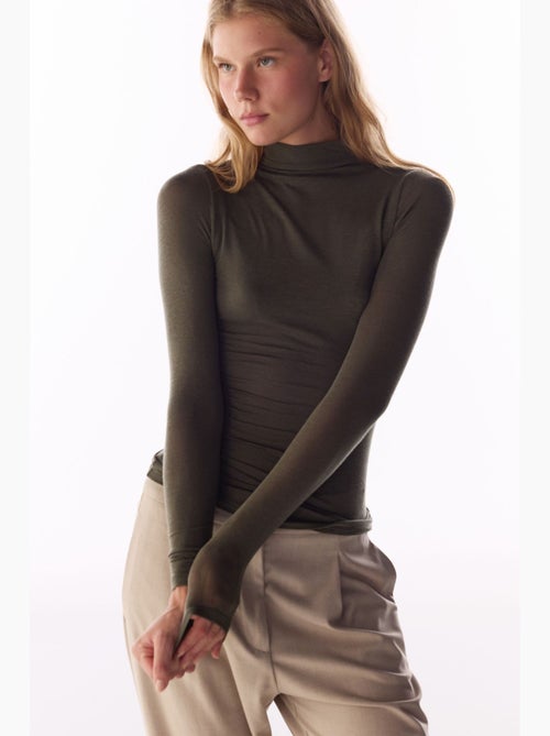 Blouse van kasjmier met hoge hals en lange mouwen penti - Kiabi
