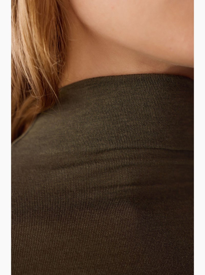Blouse van kasjmier met hoge hals en lange mouwen penti Kakigroen - Kiabi