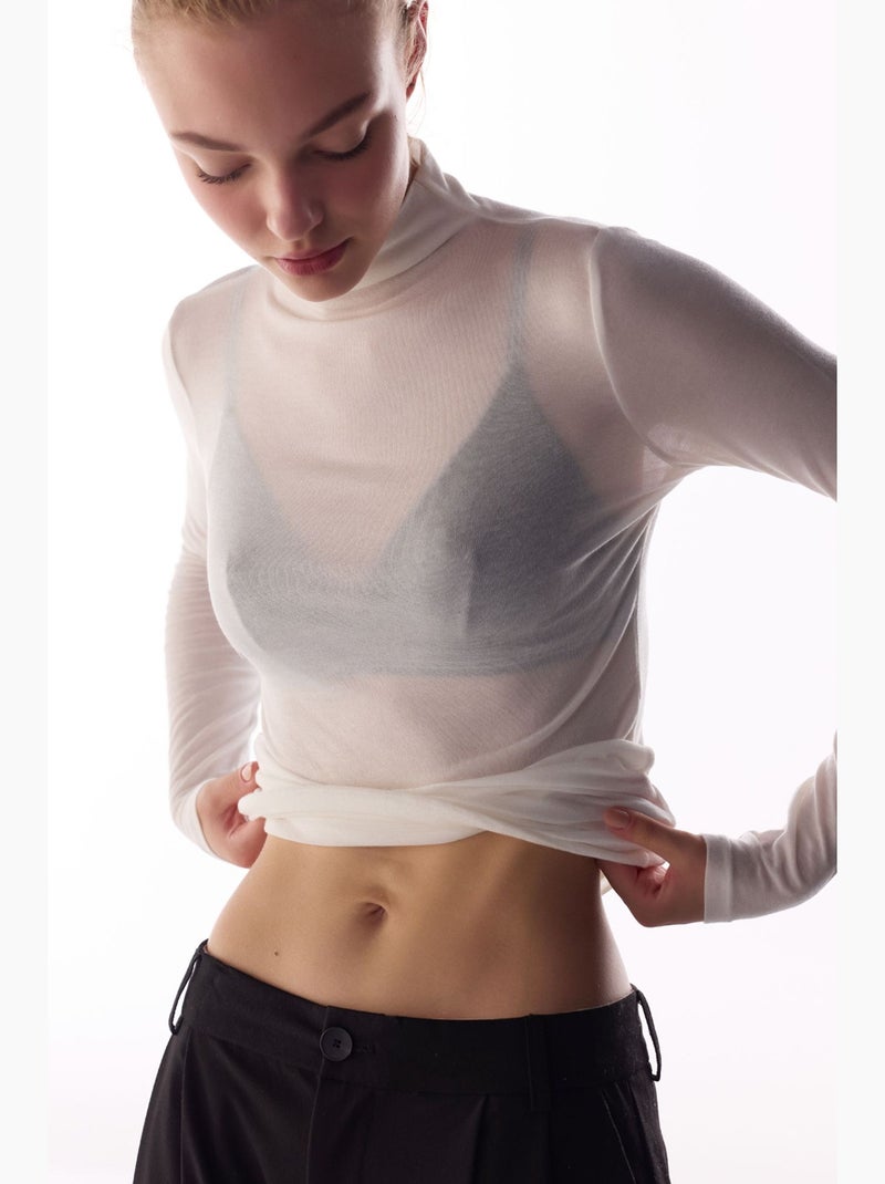 Blouse van kasjmier met hoge hals en lange mouwen penti Wit - Kiabi