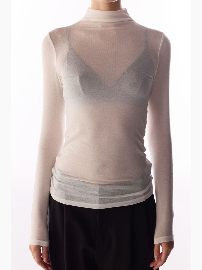 Blouse van kasjmier met hoge hals en lange mouwen penti Wit - Kiabi