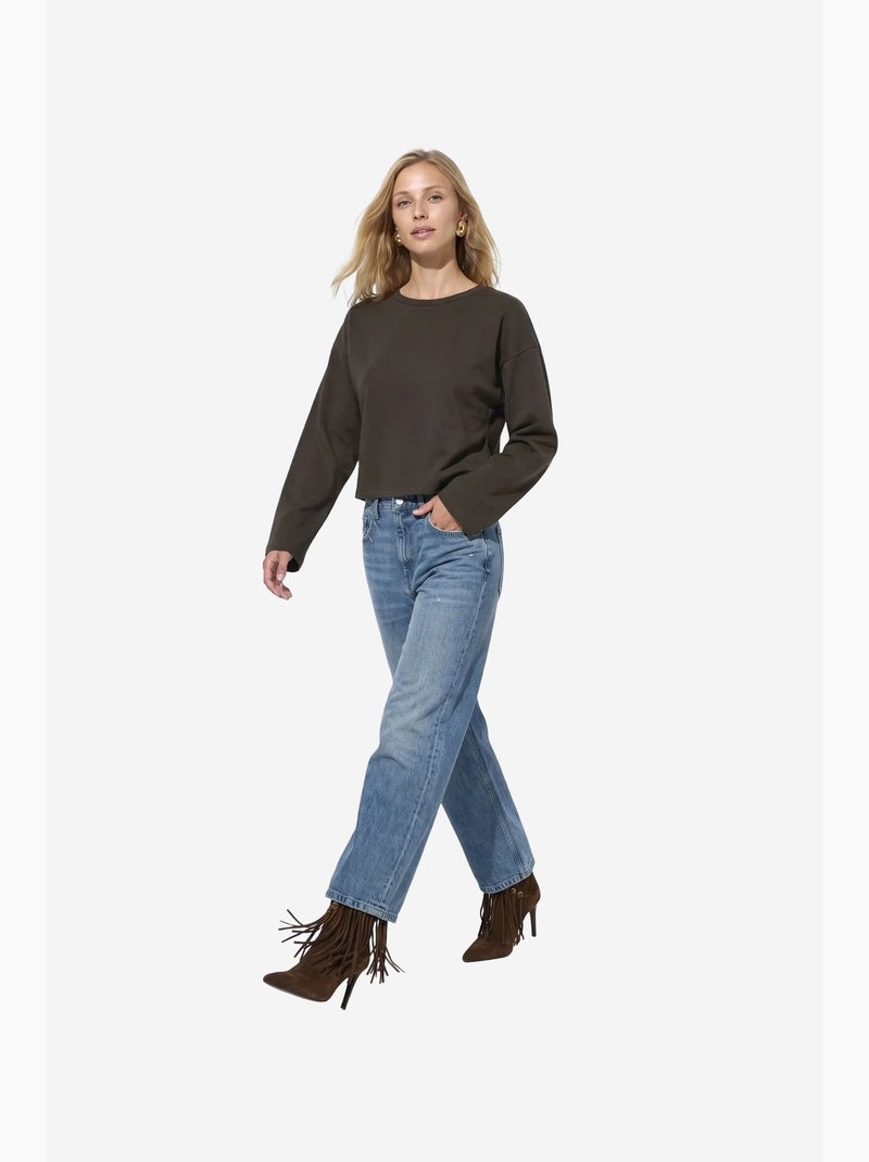 Blouse van katoen en elastaan busem Chocoladebruin - Kiabi