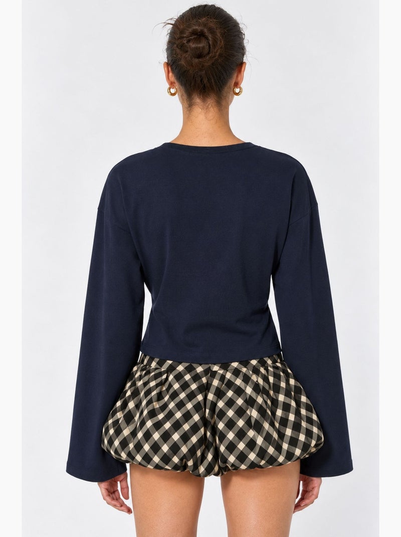 Blouse van katoen en elastaan busem Marineblauw - Kiabi