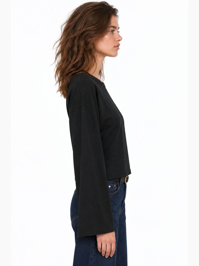 Blouse van katoen en elastaan busem Zwart - Kiabi