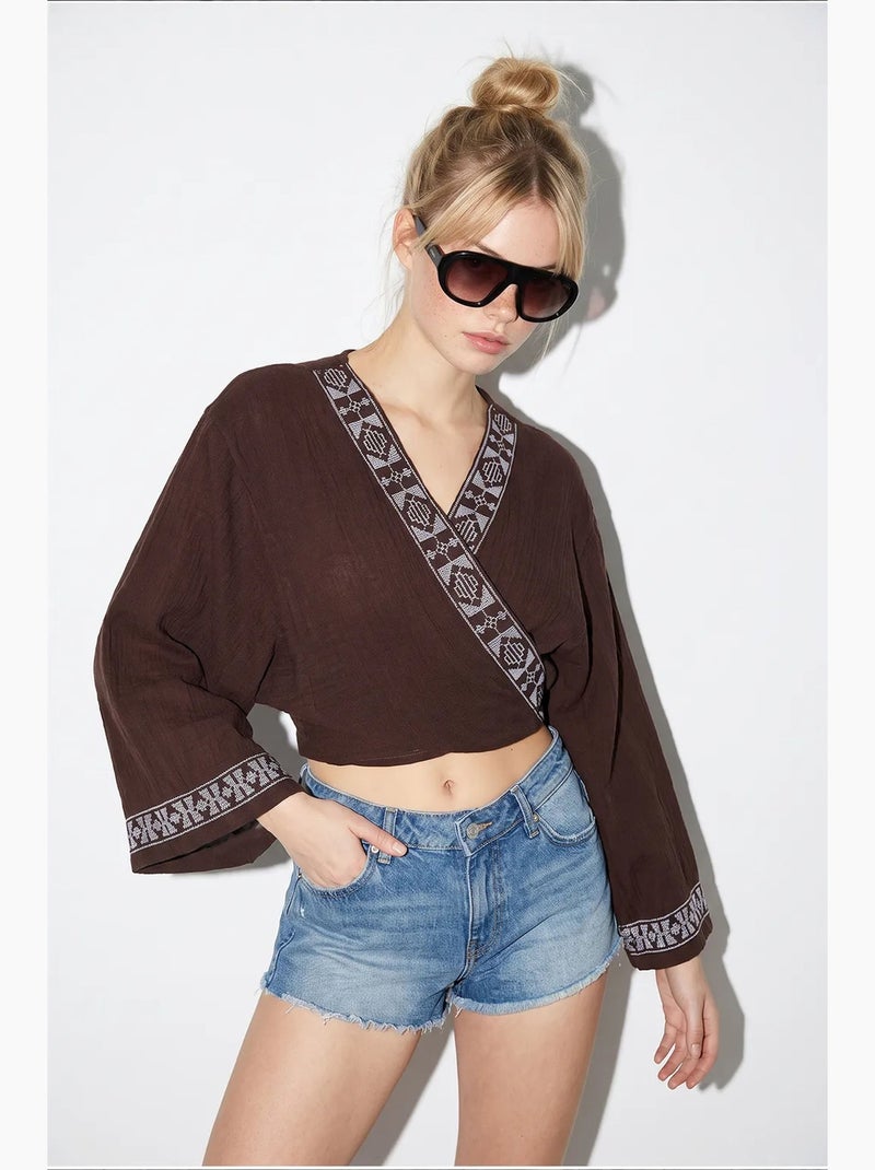 Blouse van katoen lucci Chocoladebruin - Kiabi