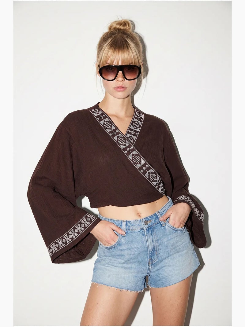 Blouse van katoen lucci Chocoladebruin - Kiabi