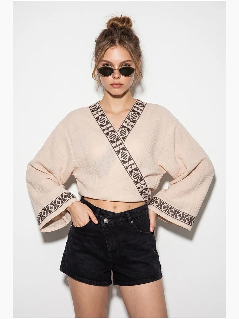 Blouse van katoen lucci Klei-beige - Kiabi